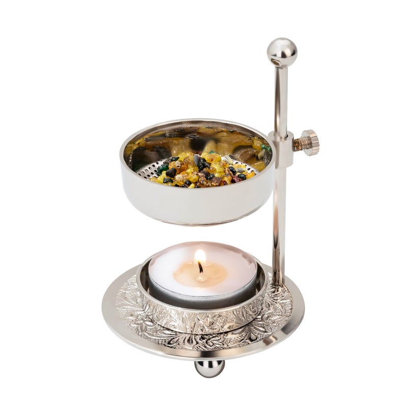 MaMeMi Premium Handmade Nickel-Plated Brass Incense Burner [Silver] with Adjustable Height (4.33 inch) â€“ Includes Screen and Tealight for Perfect Smoking Experience - Image 2